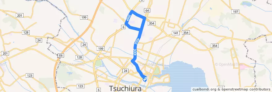 Mapa del recorrido 関東鉄道バス 土浦駅⇒つくば国際大学循環 de la línea  en Tsuchiura.
