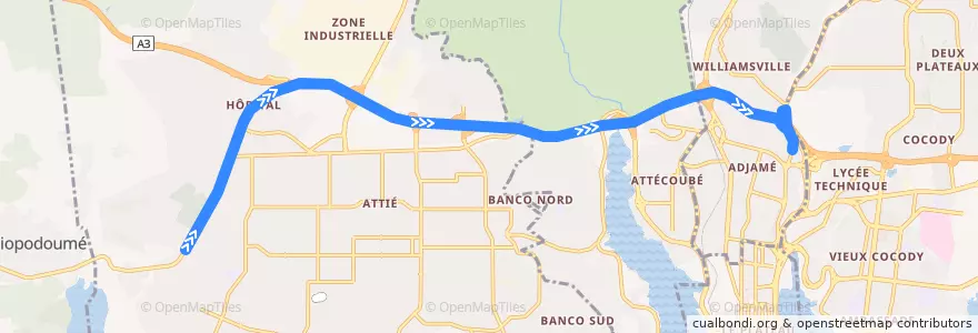 Mapa del recorrido gbaka : Yopougon marché Bagnon → Gare Kobenan Agban de la línea  en آبیجان.