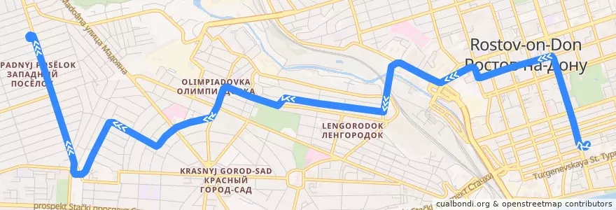 Mapa del recorrido Трамвай №7 "Центральный рынок — ул. Чукотская" de la línea  en Rostov-on-Don.