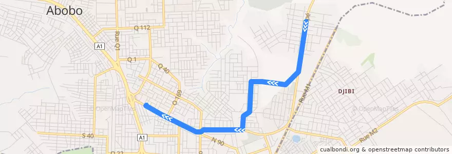 Mapa del recorrido gbaka : Belle ville → Abobo Gare de la línea  en Abobo.