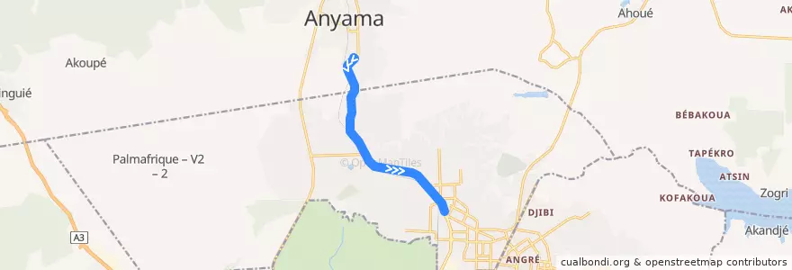 Mapa del recorrido gbaka : Gare d'Anyama → Abobo Gare de la línea  en Abobo.