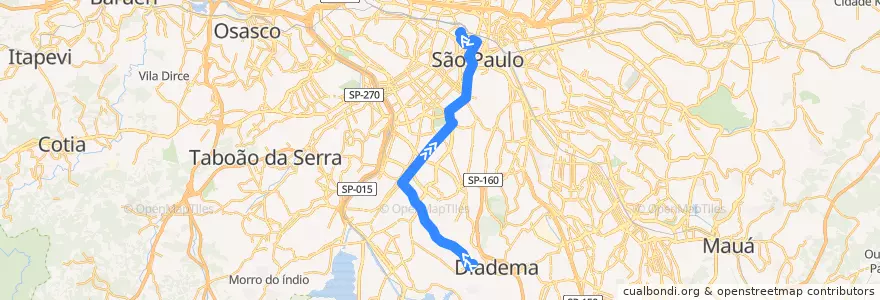 Mapa del recorrido 509M-10 Term. Princ. Isabel de la línea  en 聖保羅.