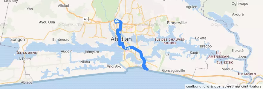 Mapa del recorrido bus 12 : Gare nord → Port-Bouët Phare de la línea  en Abidjan.
