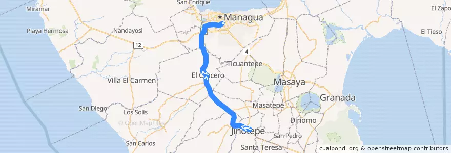 Mapa del recorrido Microbus Expreso: Jinotepe -> Managua de la línea  en Nikaragua.