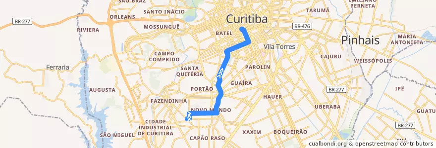 Mapa del recorrido Formosa de la línea  en Curitiba.