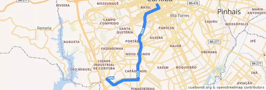 Mapa del recorrido Mad. CIC de la línea  en Curitiba.