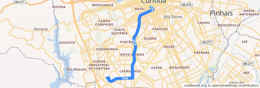 Mapa del recorrido Mad. CIC de la línea  en Curitiba.