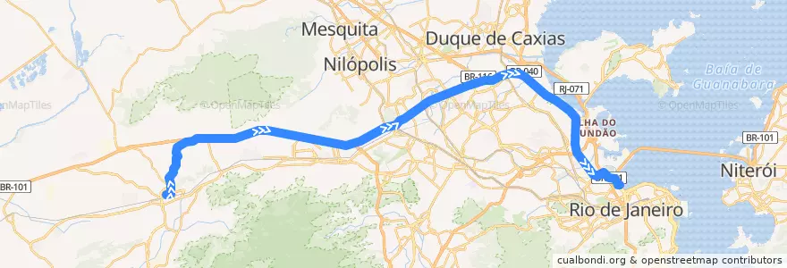 Mapa del recorrido Ônibus SP 366 - Campo Grande → Caju de la línea  en Rio de Janeiro.