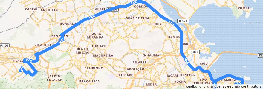 Mapa del recorrido Ônibus SV 367 - Camerino → Realengo de la línea  en Rio de Janeiro.