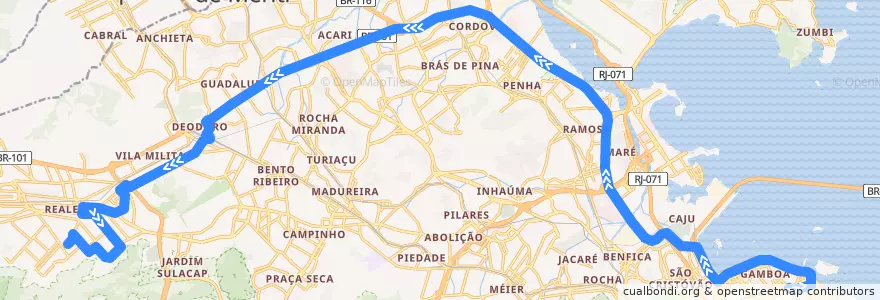 Mapa del recorrido Ônibus 367 - Camerino → Realengo de la línea  en Rio de Janeiro.