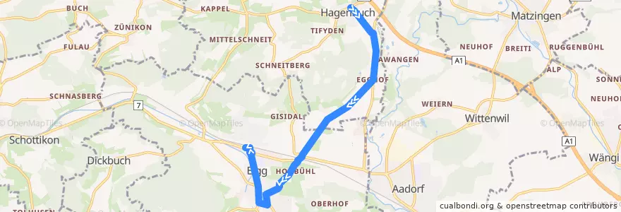 Mapa del recorrido Bus 681: Hagenbuch ZH, Dorf => Elgg, Bahnhof de la línea  en Bezirk Winterthur.