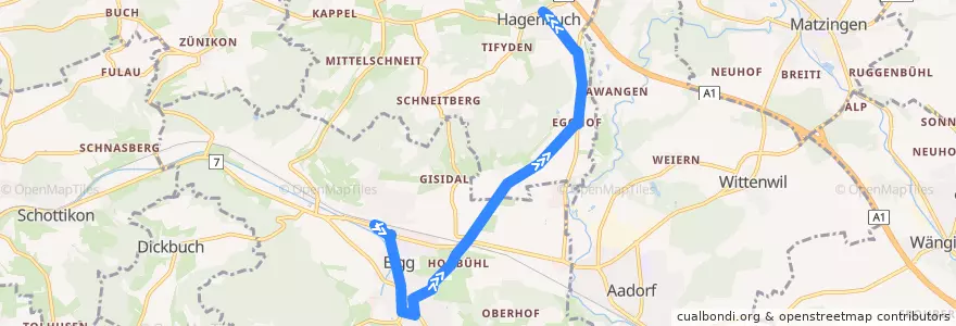 Mapa del recorrido Bus 681: Elgg, Bahnhof => Hagenbuch ZH, Dorf de la línea  en Bezirk Winterthur.