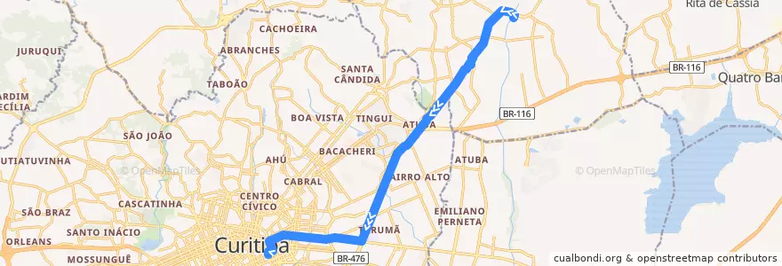 Mapa del recorrido Guaraituba / Guadalupe (via Tarumã) de la línea  en Microrregião de Curitiba.