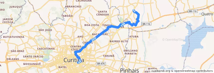 Mapa del recorrido Maracanã / Guadalupe (via Bacacheri) de la línea  en Microrregião de Curitiba.