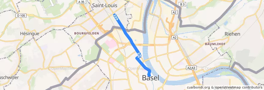 Mapa del recorrido 604 : Saint-Louis Parc Soleil → Bâle Schifflände de la línea  en .