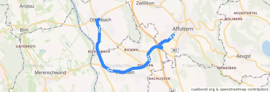 Mapa del recorrido Bus 212: Affoltern a.A., Bahnhof => Ottenbach, Engelwiese (Hauptweg) de la línea  en Bezirk Affoltern.