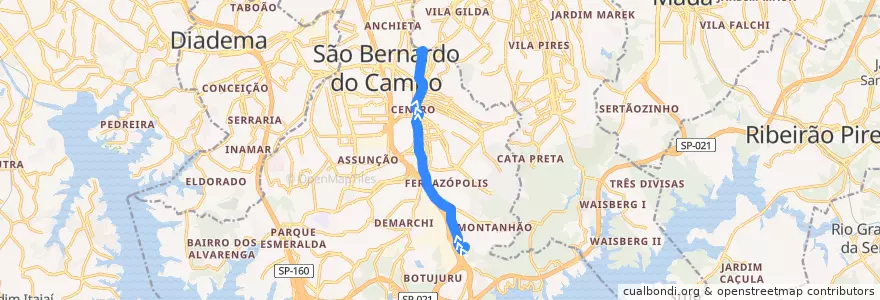 Mapa del recorrido 67: Jd.Silvina Audi => Paço de la línea  en São Bernardo do Campo.