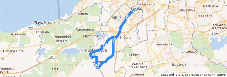 Mapa del recorrido Ruta 436 La Lisa => Guatao => Punta Brava de la línea  en Havana.