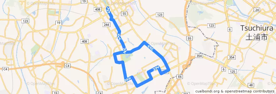 Mapa del recorrido 関東鉄道バスCG系統 つくばセンター⇒学園南循環（左回り） de la línea  en Tsukuba.