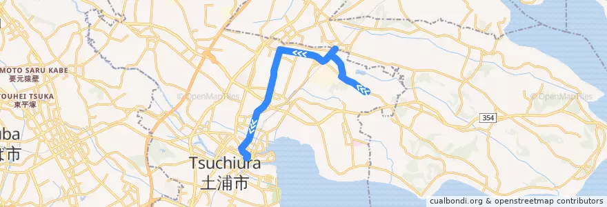 Mapa del recorrido 関鉄観光バス 湖北高校・神立駅⇒神立小⇒土浦駅 de la línea  en Prefectura de Ibaraki.