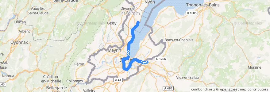Mapa del recorrido Léman Express 2 : Annecy → Coppet de la línea  en Ginevra.