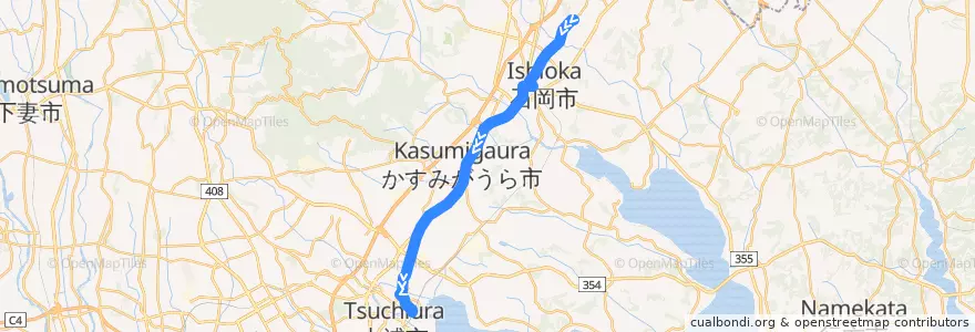 Mapa del recorrido 関鉄グリーンバス ヒルズガーデン美野里・石岡駅⇒下稲吉⇒土浦駅 de la línea  en Ибараки.