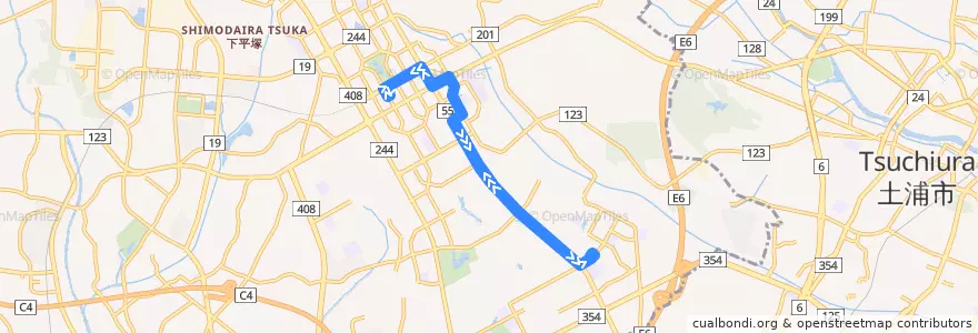 Mapa del recorrido 関東鉄道バスC22系統 つくばセンター⇒学園並木循環 de la línea  en Tsukuba.