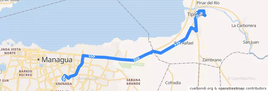 Mapa del recorrido R. Huembes: Managua => Tipitapa (La Villa) de la línea  en Departamento de Managua.