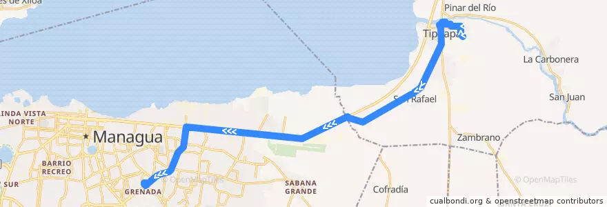 Mapa del recorrido R. Huembes: Tipitapa => Managua (Recto) de la línea  en Departamento de Managua.
