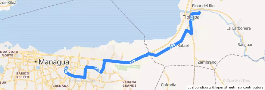 Mapa del recorrido Ruta 401: Managua => Tipitapa (La Gallera) de la línea  en マナグア県.