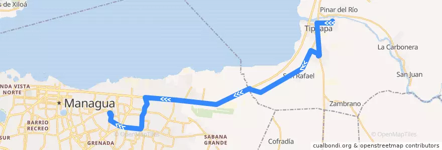 Mapa del recorrido Ruta 401: Tipitapa => Managua (El Dancing) de la línea  en Departamento de Managua.