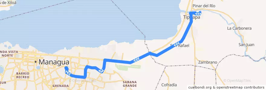 Mapa del recorrido Ruta 401: Tipitapa => Managua (Pista El Mayoreo) de la línea  en Departamento de Managua.