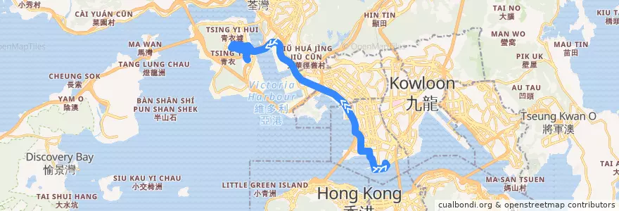 Mapa del recorrido 居民巴士 NR41 九龍公園徑 Kowloon Park Drive - 長青邨青槐樓 Ching Wai House Cheung Ching Estate de la línea  en Nouveaux Territoires.