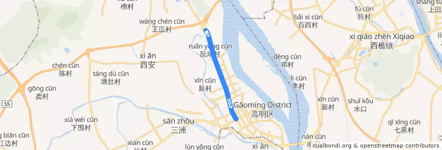 Mapa del recorrido 高明有轨电车(智湖-沧江路) de la línea  en Gaoming District.