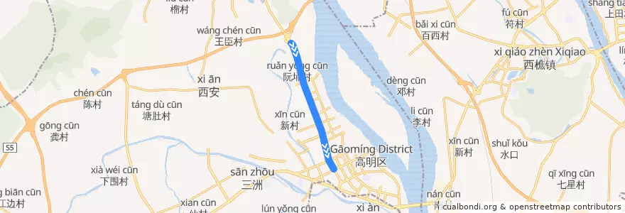 Mapa del recorrido 高明有轨电车(沧江路-智湖) de la línea  en 高明区 (Gaoming).