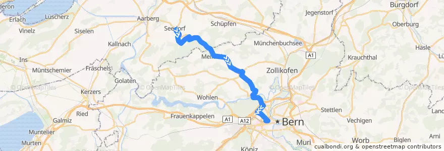 Mapa del recorrido Bus 105: Seedorf Gemeindeverwaltung -> Bern Hauptbahnhof de la línea  en Bern/Berne.