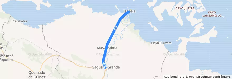 Mapa del recorrido Sagua - Isabela de la línea  en Sagua La Grande.