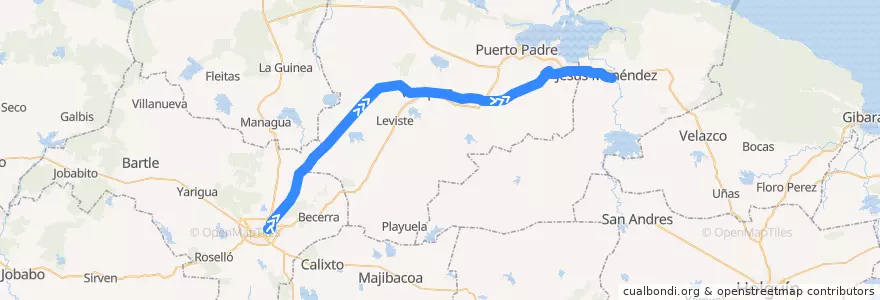 Mapa del recorrido Las Tunas - Chaparra de la línea  en Las Tunas.