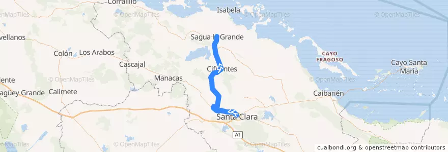 Mapa del recorrido Tren Sagua-Santa Clara de la línea  en Villa Clara.