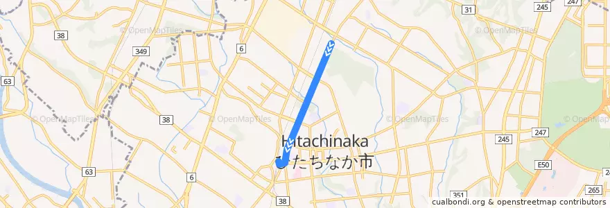 Mapa del recorrido 茨城交通バス 勝田営業所⇒外野⇒勝田駅 de la línea  en ひたちなか市.