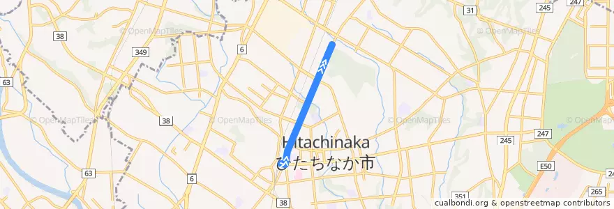 Mapa del recorrido 茨城交通バス 勝田駅⇒外野⇒勝田営業所 de la línea  en ひたちなか市.