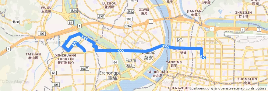 Mapa del recorrido 新北市 520 捷運新北產業園區站-捷運民權西路站 (返程) de la línea  en Новый Тайбэй.