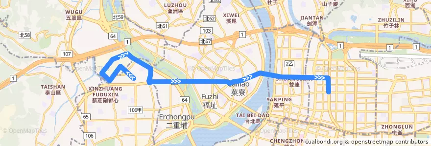 Mapa del recorrido 新北市 520 捷運新北產業園區站-捷運民權西路站 (往程) de la línea  en Nuevo Taipéi.