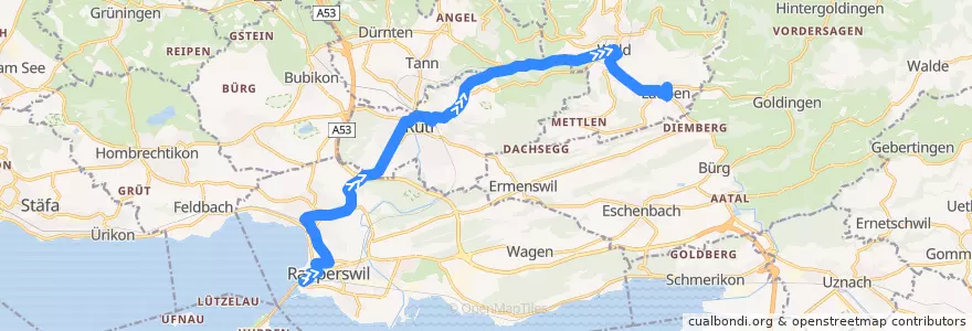 Mapa del recorrido Bus 885: Rapperswil SG, Bahnhof => Laupen ZH, Schulhaus de la línea  en Швейцария.