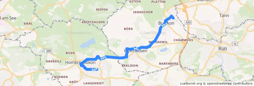 Mapa del recorrido Bus 880: Hombrechtikon, Eichtal => Bubikon, Bahnhof de la línea  en Zurigo.