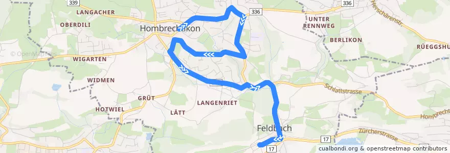 Mapa del recorrido Bus 970: Hombrechtikon, Post => Feldbach, Bahnhof de la línea  en Hombrechtikon.