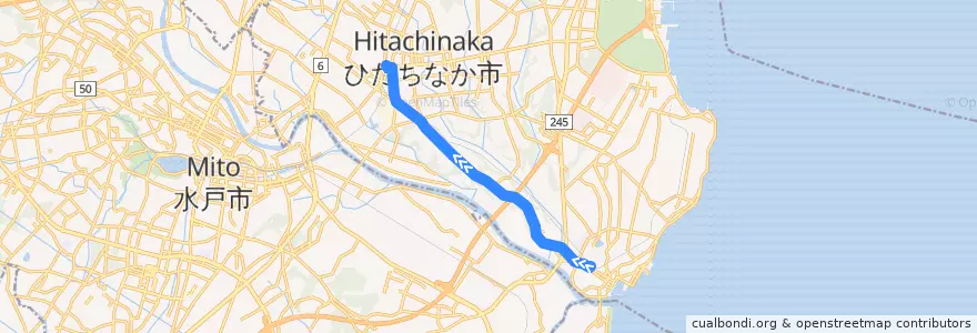 Mapa del recorrido 茨城交通バス5系統 那珂湊駅⇒金上⇒勝田駅 de la línea  en ひたちなか市.