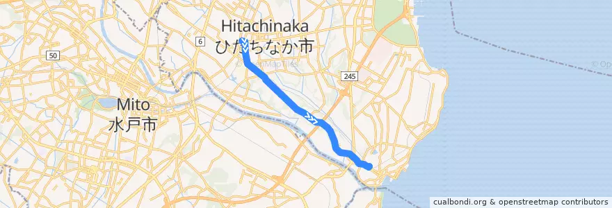 Mapa del recorrido 茨城交通バス5系統 勝田駅⇒金上⇒那珂湊駅 de la línea  en ひたちなか市.
