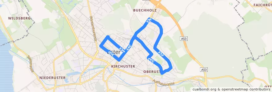 Mapa del recorrido Bus 812: Rundkurs Uster (via Weidli – Hegetsberg) de la línea  en Uster.