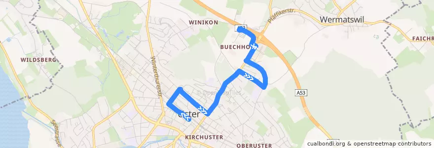 Mapa del recorrido Bus 818: Uster, Bahnhof => Uster, Sportanlage de la línea  en Uster.